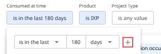Le filtre Période de consommation dans le tableau de bord des AI Units IXP.