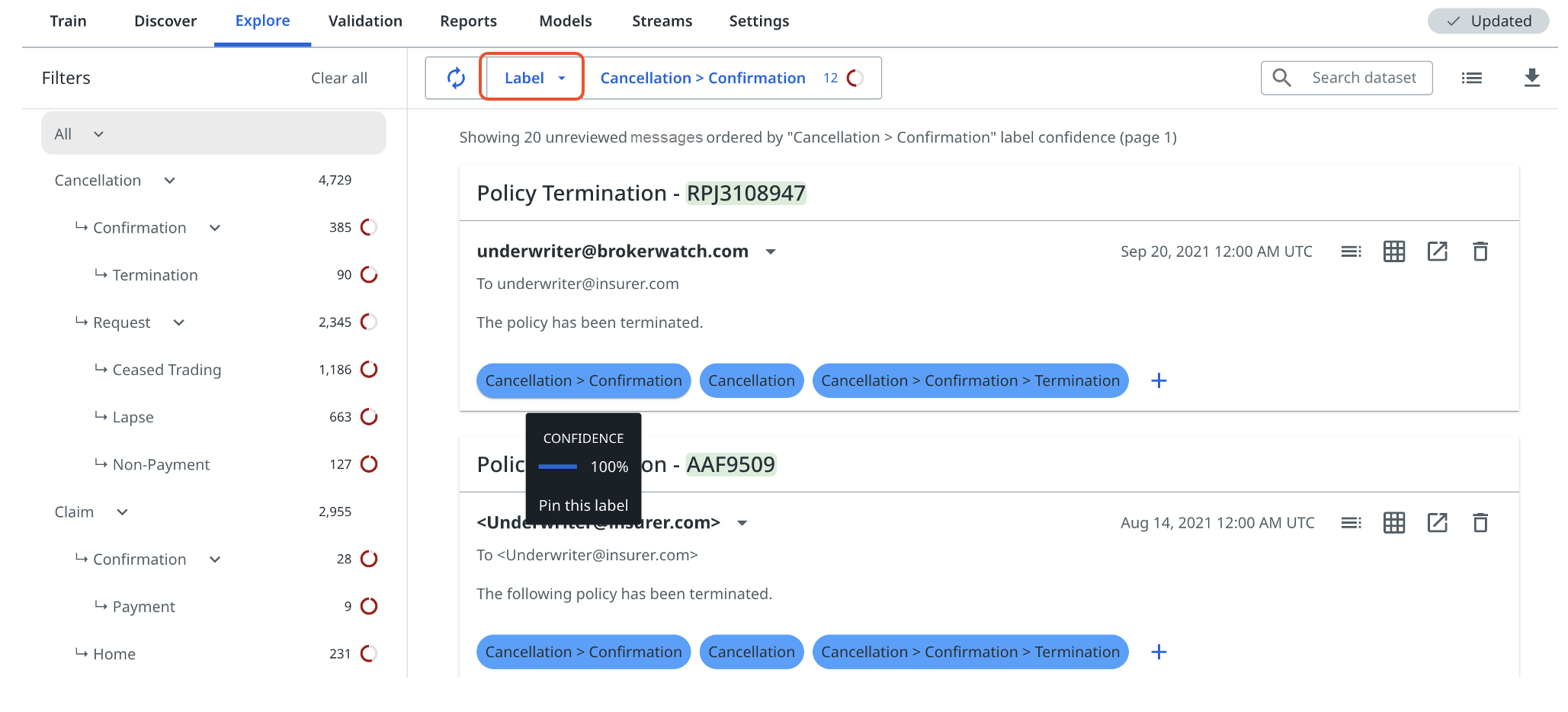 Accessing Label training mode in Explore.