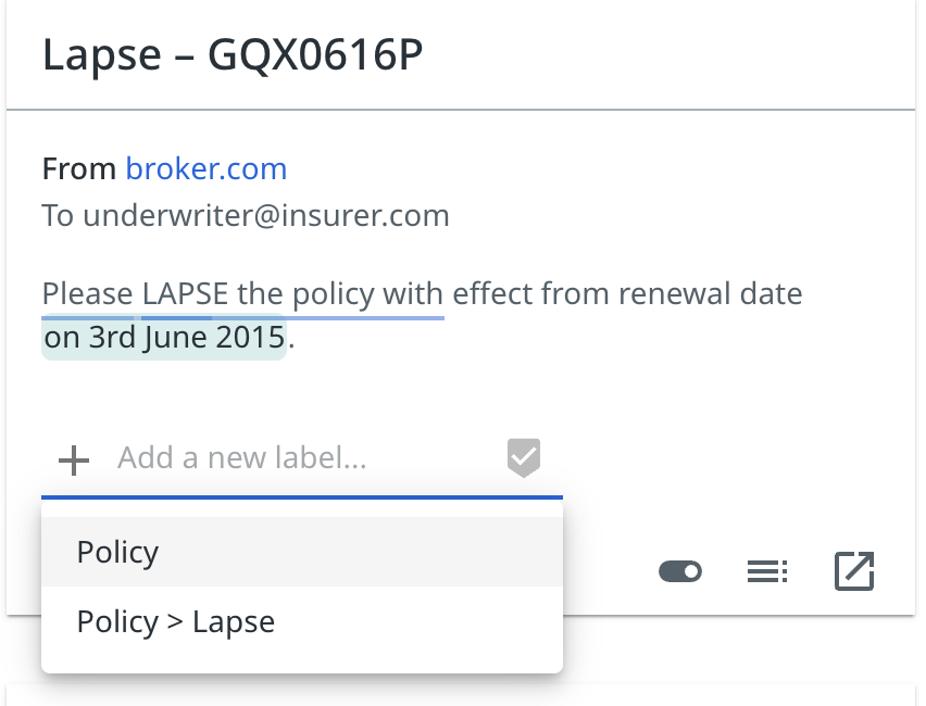 Adicionando rótulos a mensagens individuais no Discover.