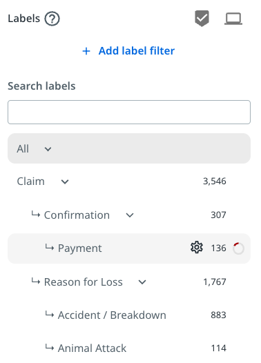 Exemple de taxonomie montrant l'icône Modifier le libellé lors du survol.
