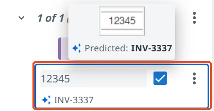 A corrected value with the original prediction shown below it and in the Predicted tooltip.