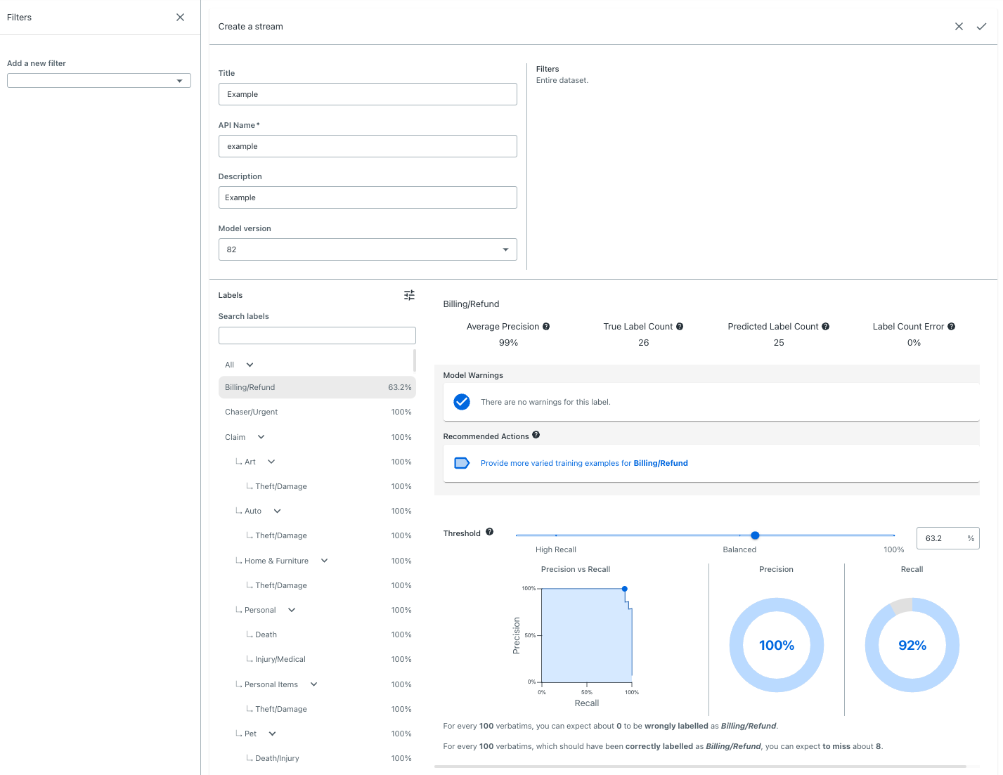 Establecer un umbral de confianza