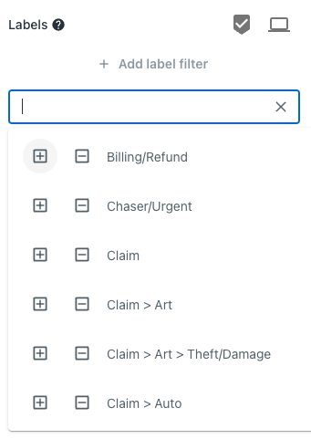 Das Dropdownmenü + Beschriftungsfilter hinzufügen.