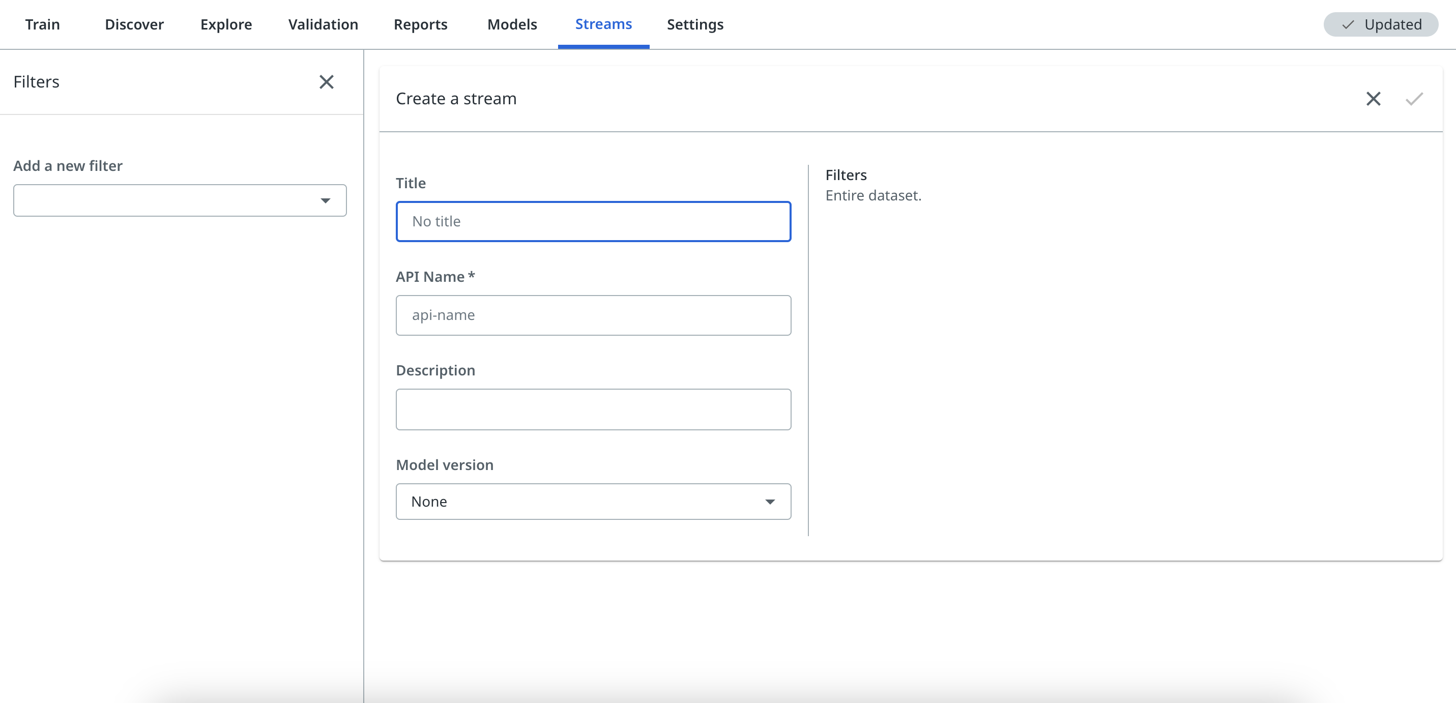 El modal Crear transmisión.