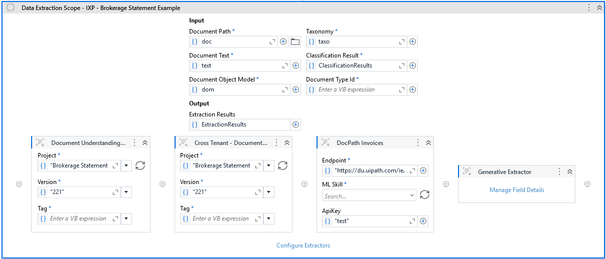 The Data Extraction Scope activity.