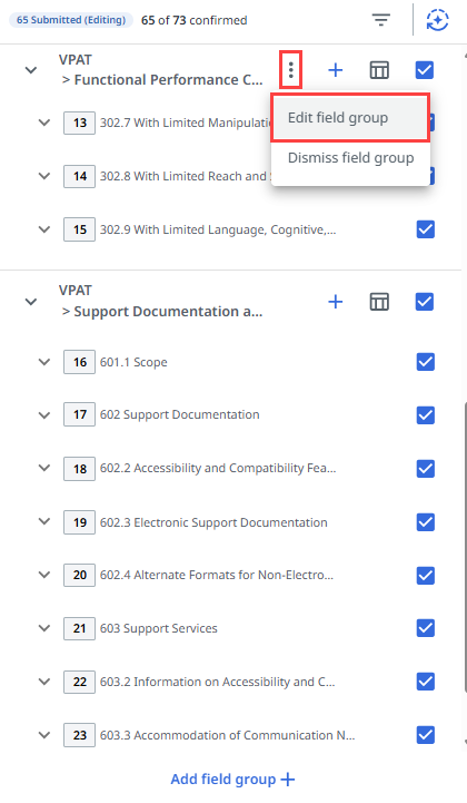 A opção Editar grupo de campos no painel de anotação, na página Validar previsões.