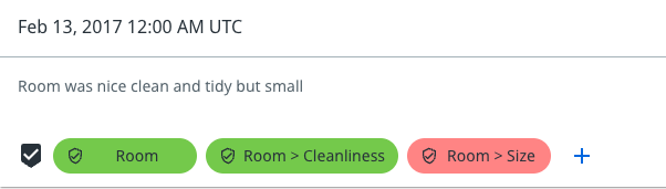 The image depicts an example of a message with both positive and negative sentiment labels pinned.