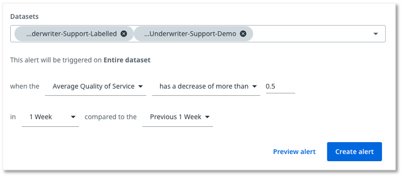 The image depicts the configuration page when setting up and alert.