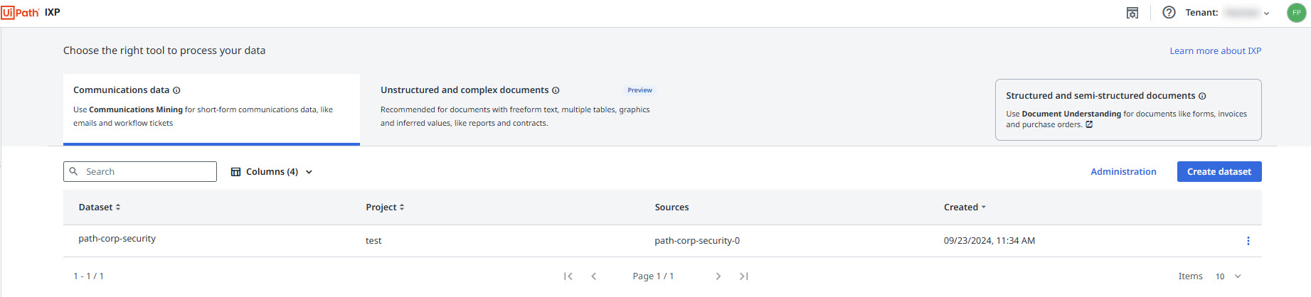 図はデータセット ページを示しています。