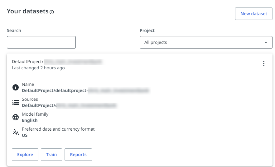 この画像は、レガシ ユーザーの [データセット] ページを示しています。