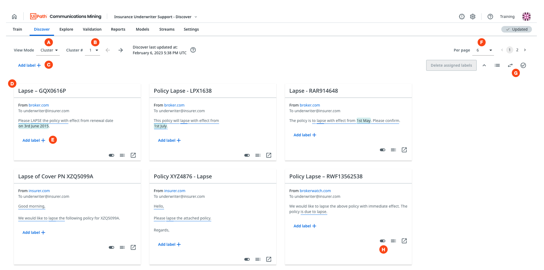 Esta imagem descreve a página Descobrir no modo de cluster.