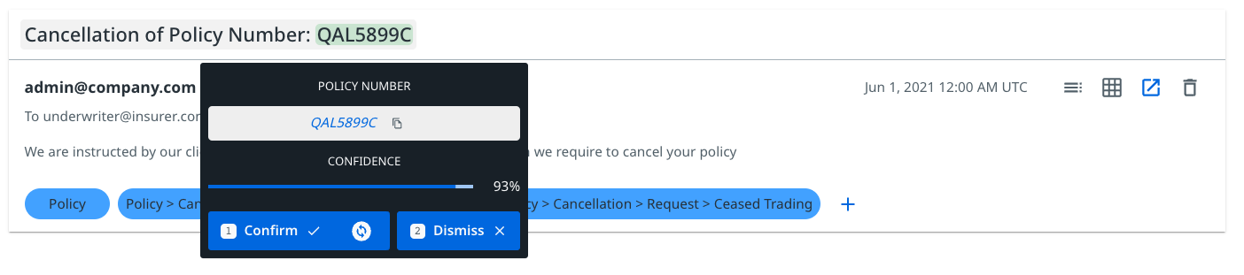 This image depicts the Explore page when accepting or rejecting a general field.