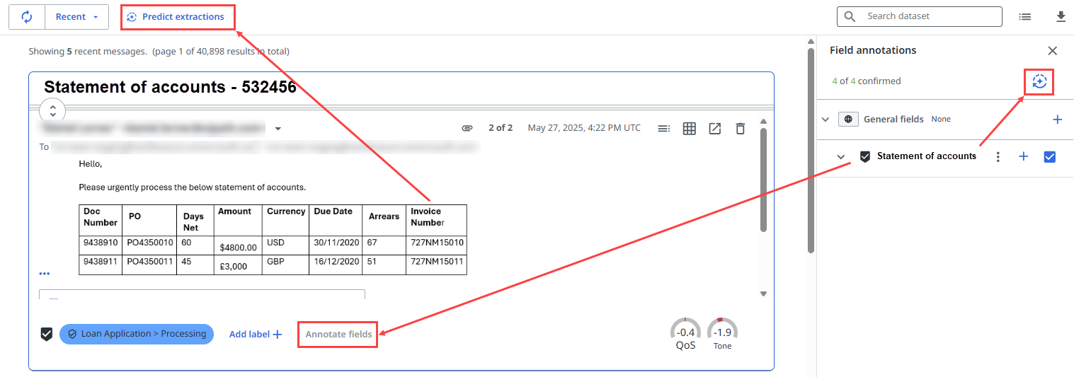 This image depicts the Predict extractions buttons.