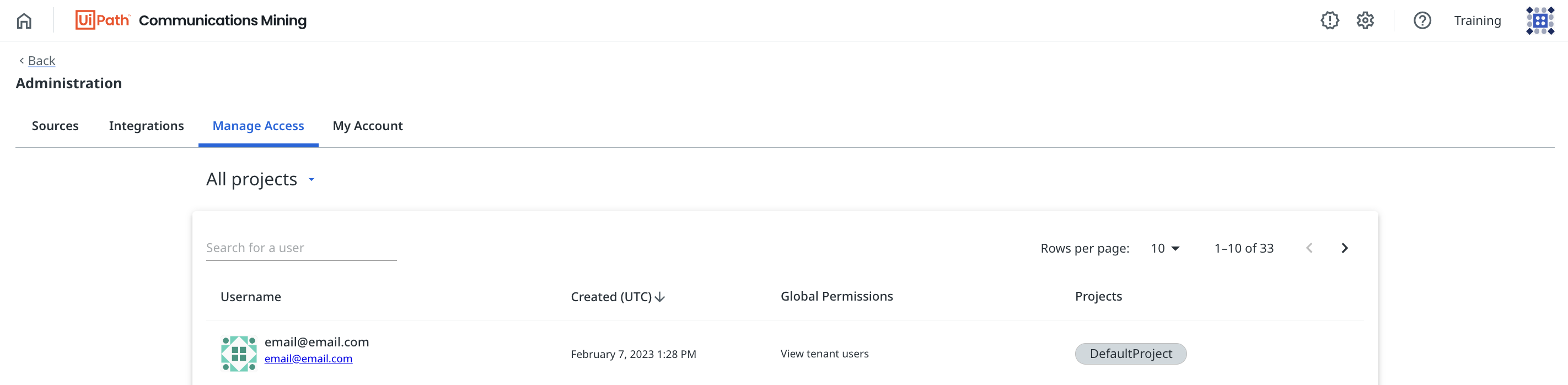 Dieses Bild zeigt die Seite Projekte für Legacy-Benutzer.