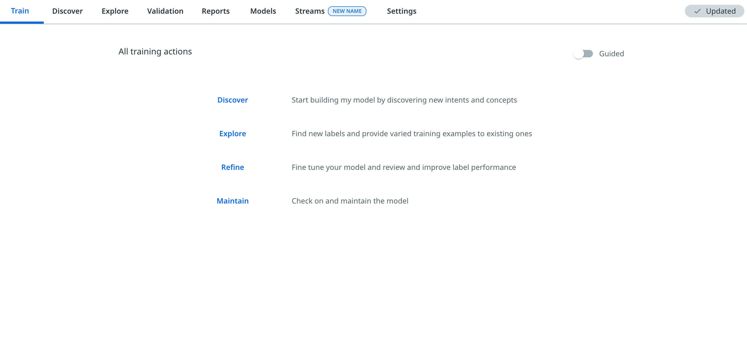 Cette image montre une interface d'entraînement non guidée.