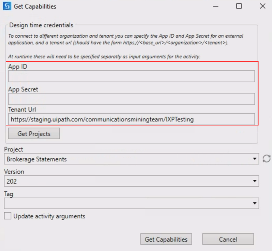 This image shows the Get Capabilities window in Studio.