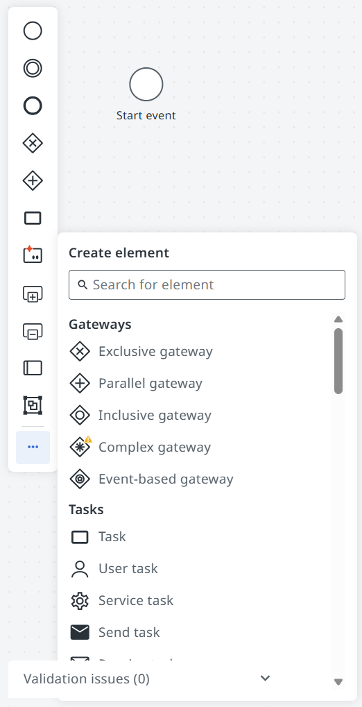 Left toolbar showing updated element groupings
