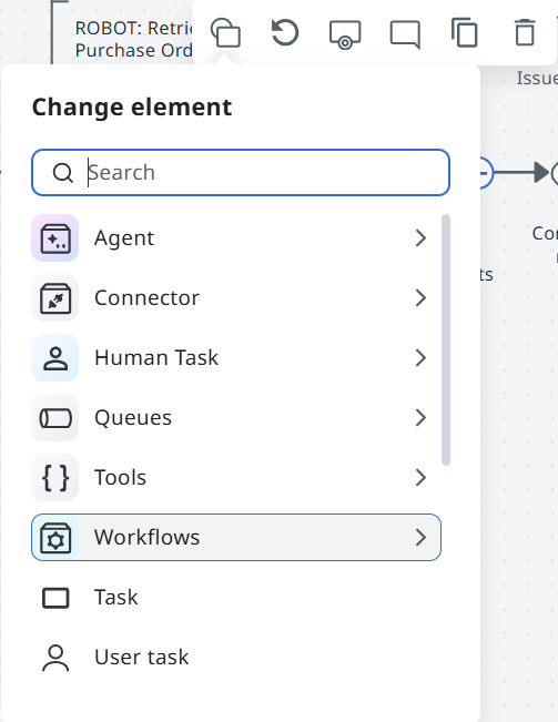 Quick add menu showing implementation options and placeholder elements