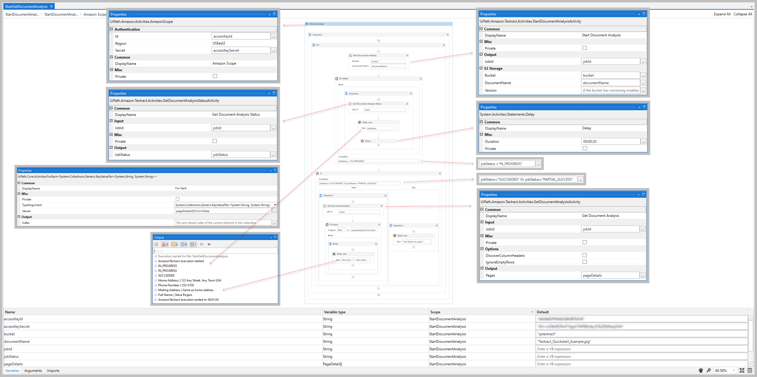 Get Document Analysis activity dependency and input/output property values