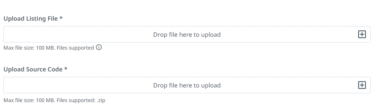 Upload Listing File and Upload Source Code sections in UiPath Marketplace submission form