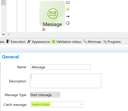 Catch Message field in the Bonita process configuration
