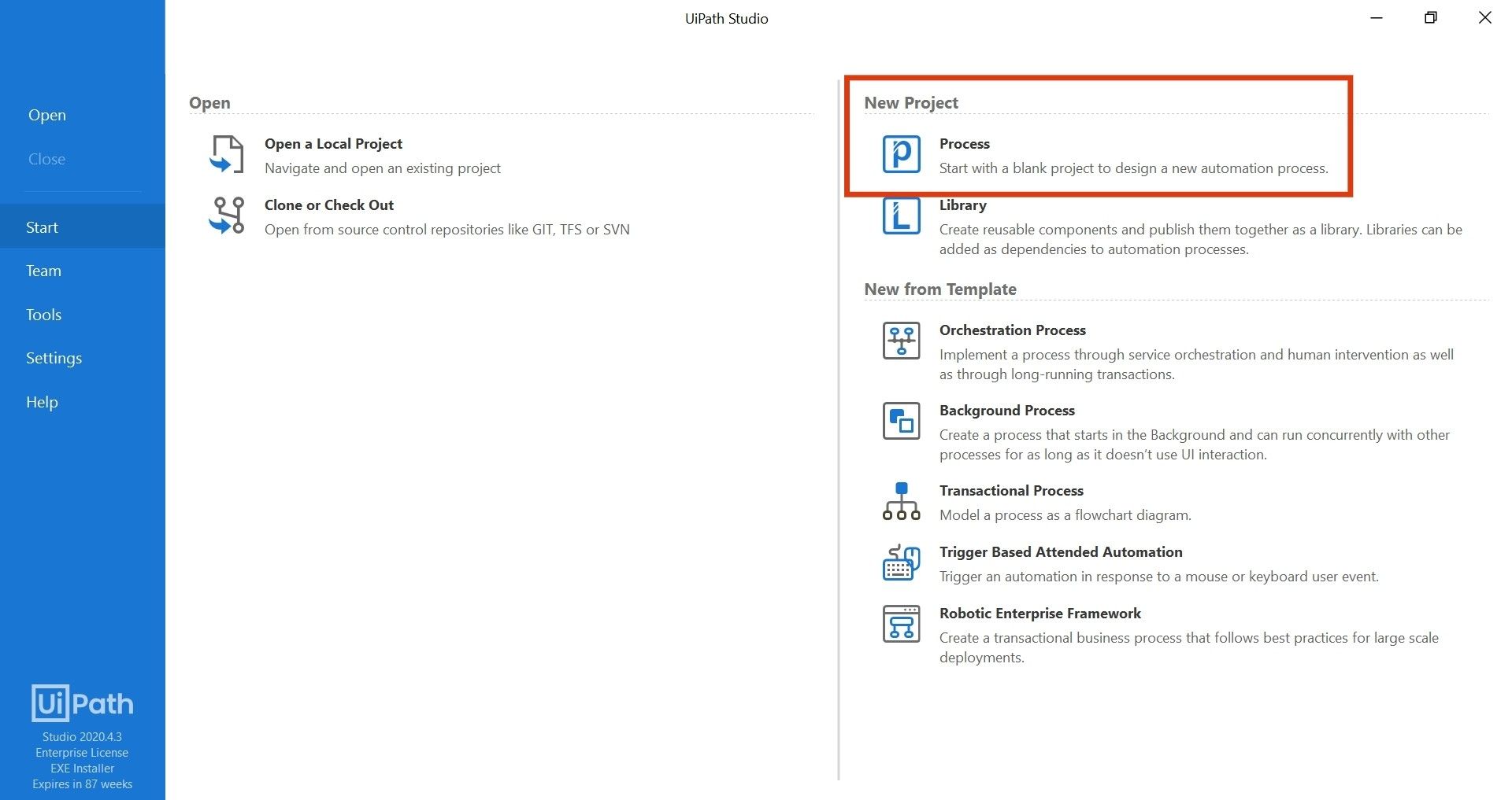 UiPath Studio interface for developing attended automation processes