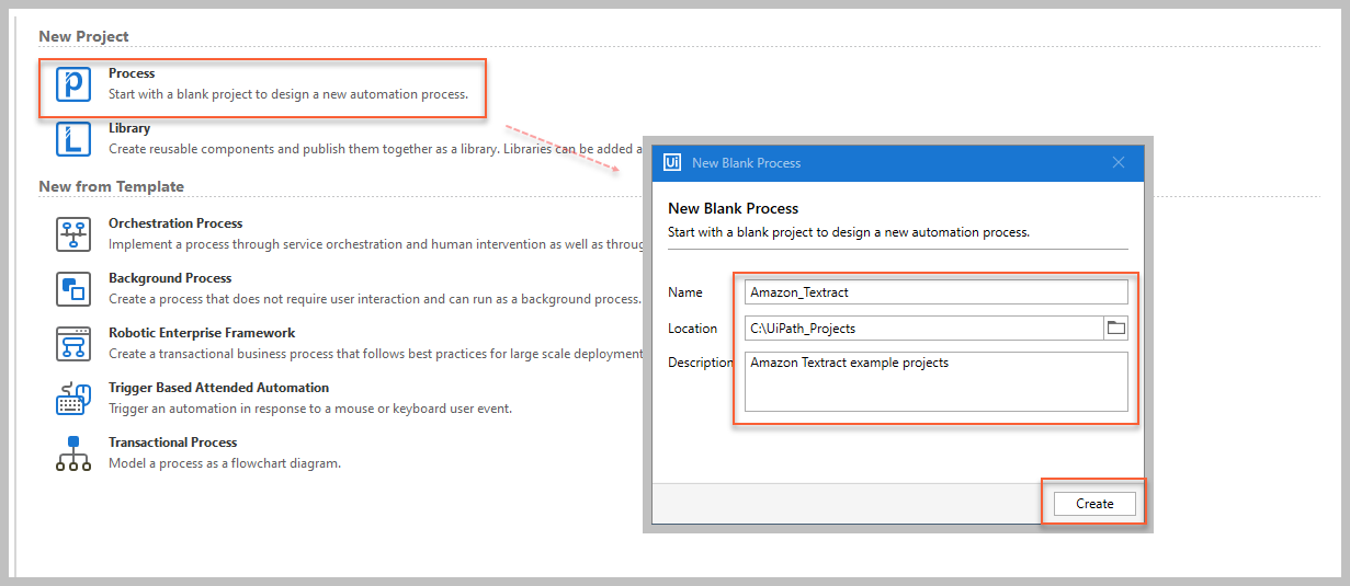 New Blank Process dialog in UiPath Studio