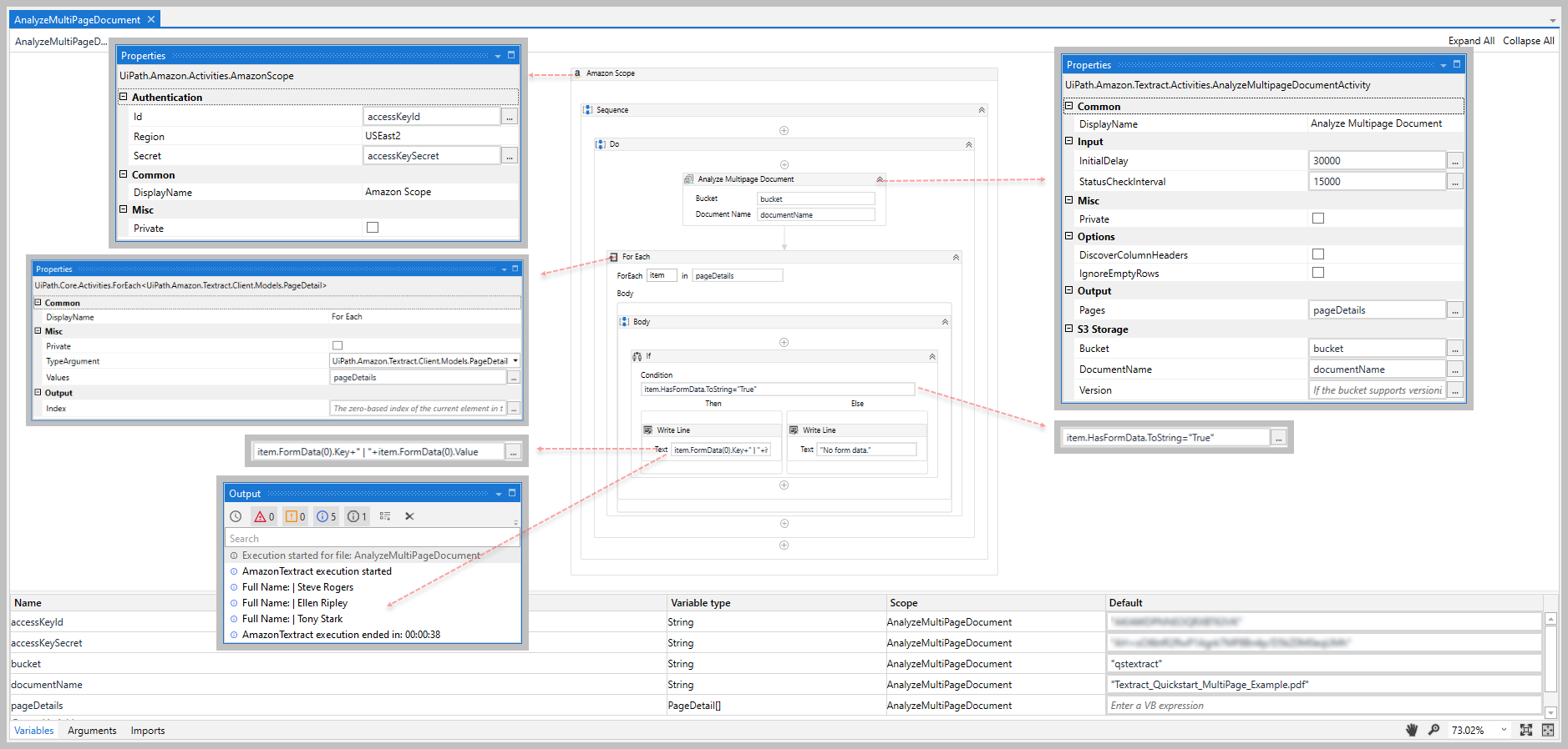 Analyze Multipage Document activity dependency and input/output property values
