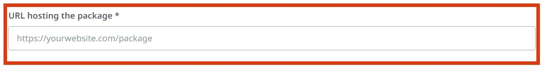 URL hosting the package field for external link listing type