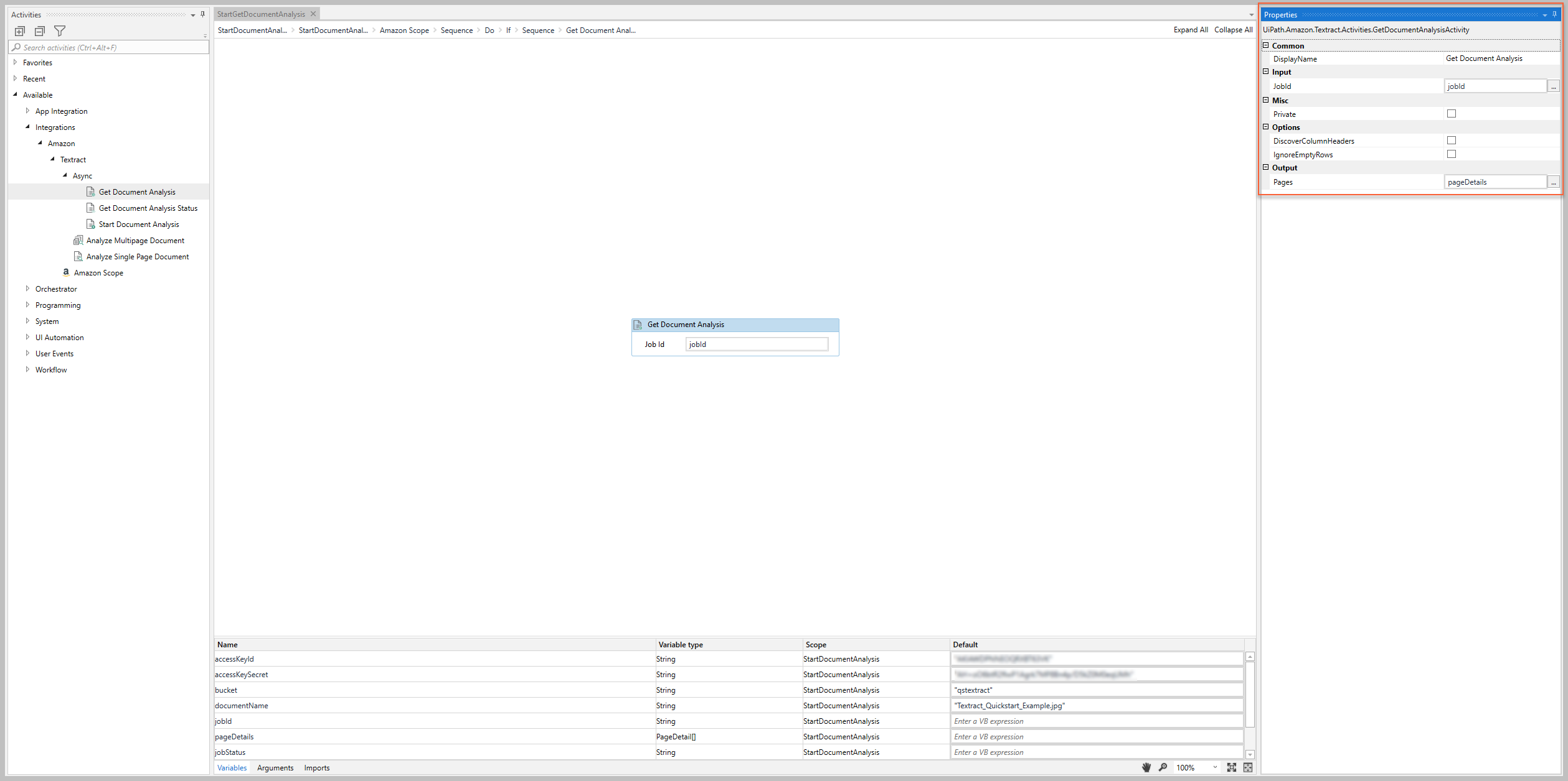 Get Document Analysis properties panel in UiPath Studio