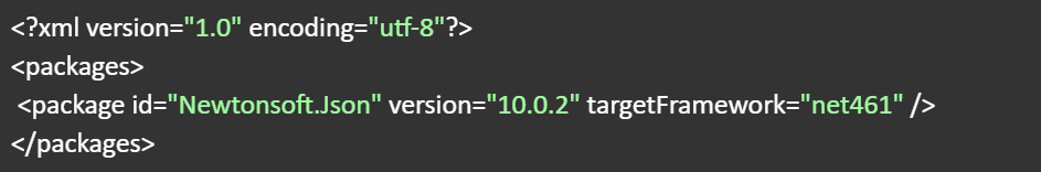 Dependencies section in the packages.config file
