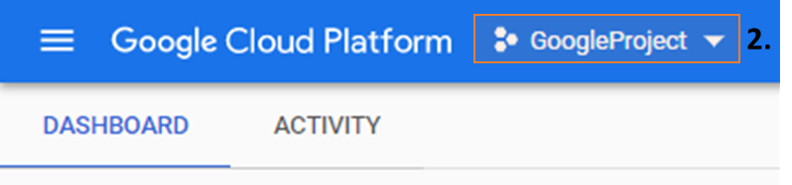 Google Cloud Platform project selection in the top menu bar