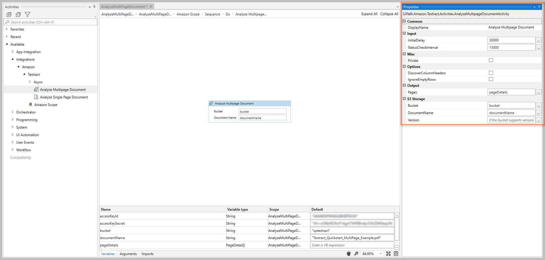 Analyze Multipage Document properties panel in UiPath Studio