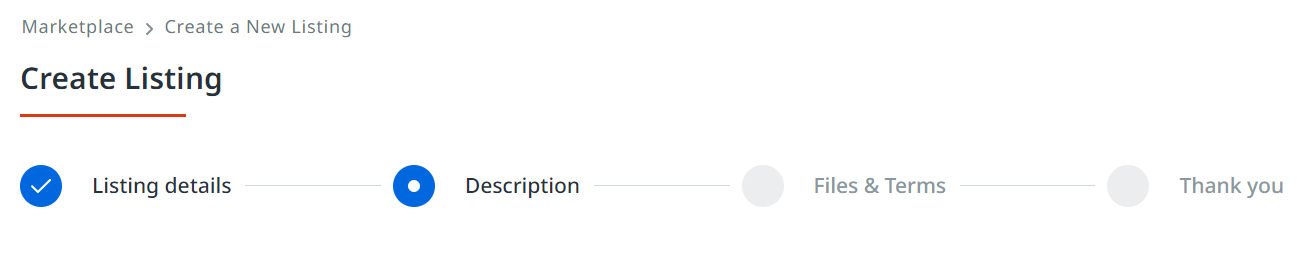 Description page layout showing listing title, image, version, tags, and overview fields