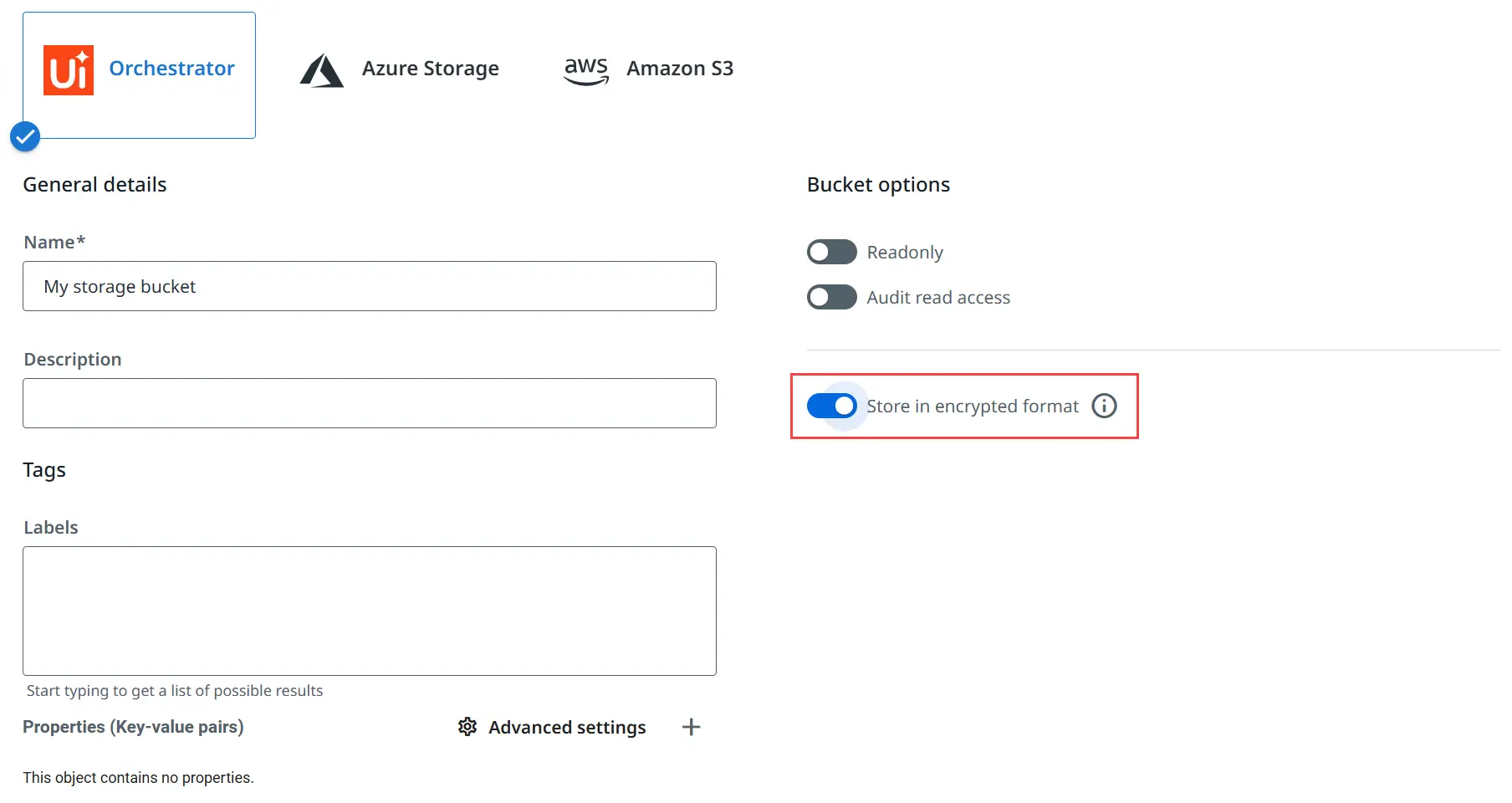 Store in encrypted format toggle screenshot