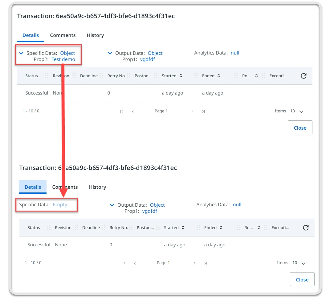 Screenshot of the Transaction details interface