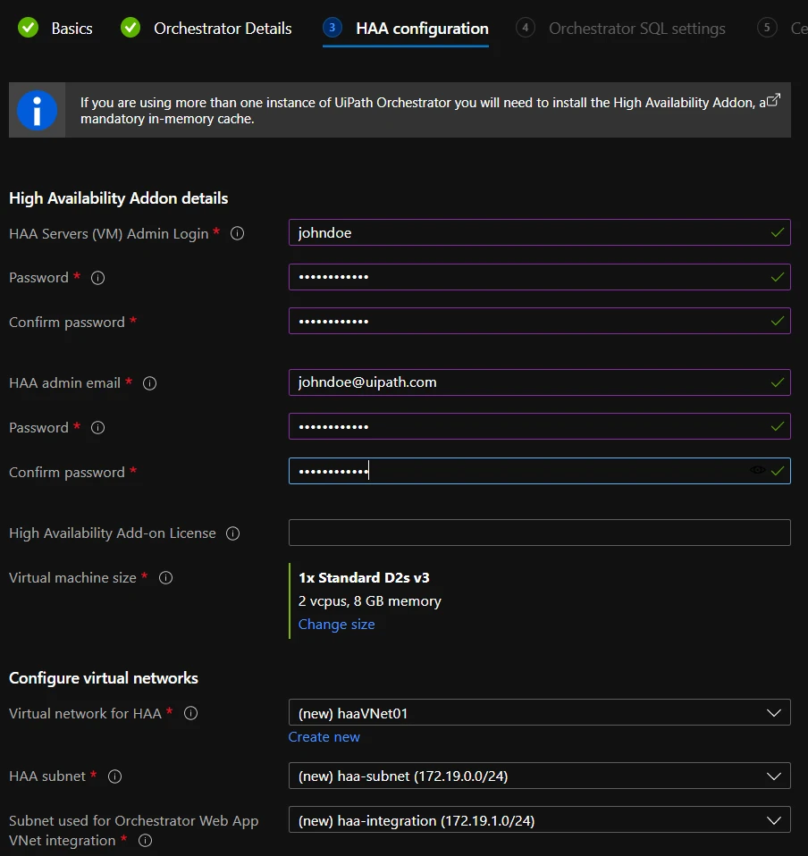 Screenshot of the HAA configuration page