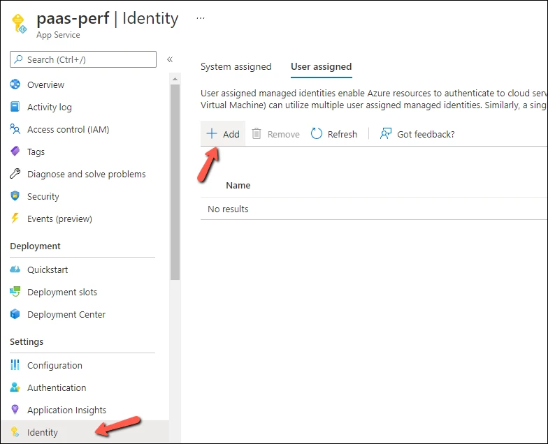 Screenshot of the Add Identity button