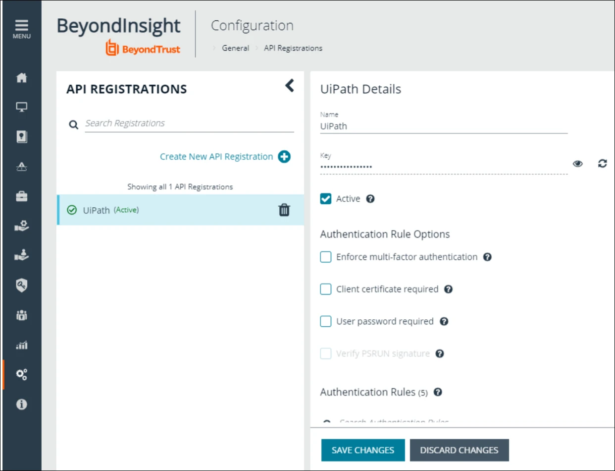 Screenshot der Konfigurationsseite von BeyondTrust