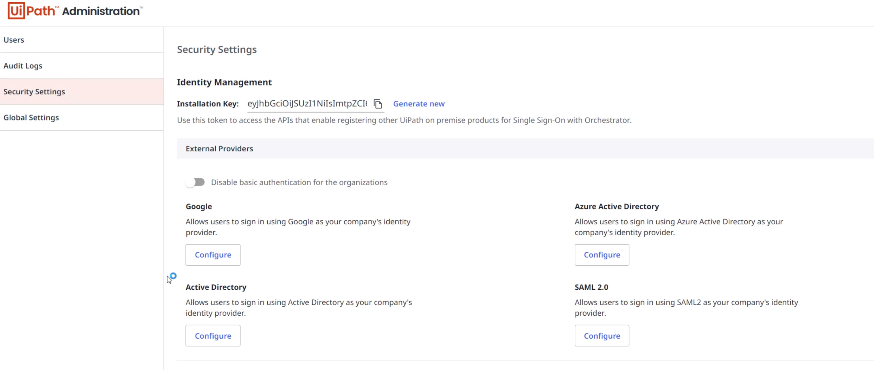 'Security settings view' image