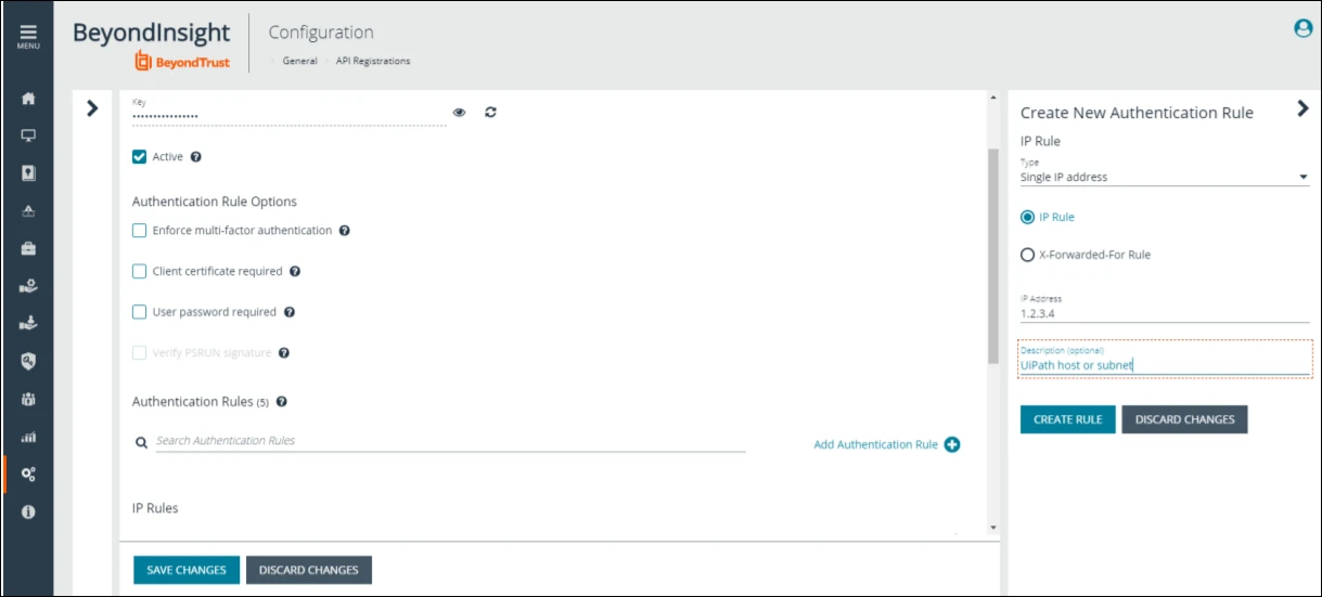 Screenshot der Konfigurationsseite von BeyondTrust