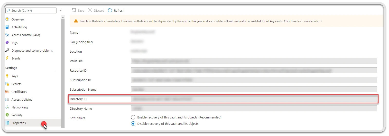 Screenshot mit dem hervorgehobenen Feld „Verzeichnis-ID“
