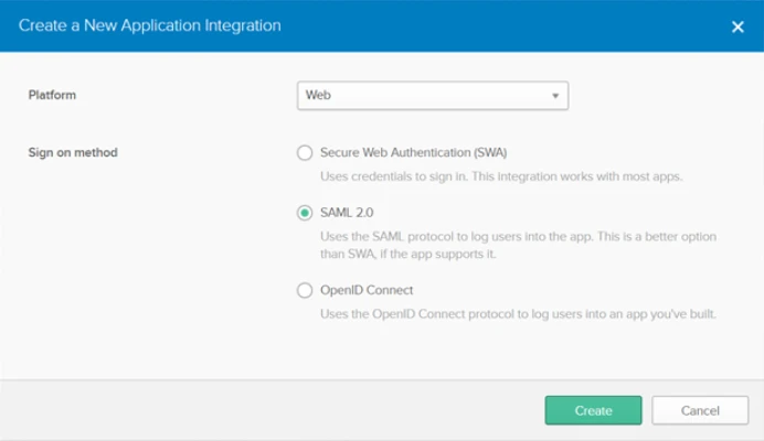 「[Create a New Application Integration (新しいアプリケーション統合を作成)] ウィンドウ」の画像