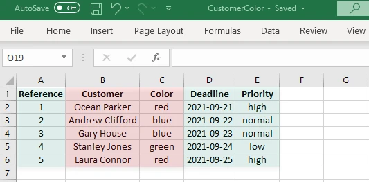 Screenshot einer CSV-Datei
