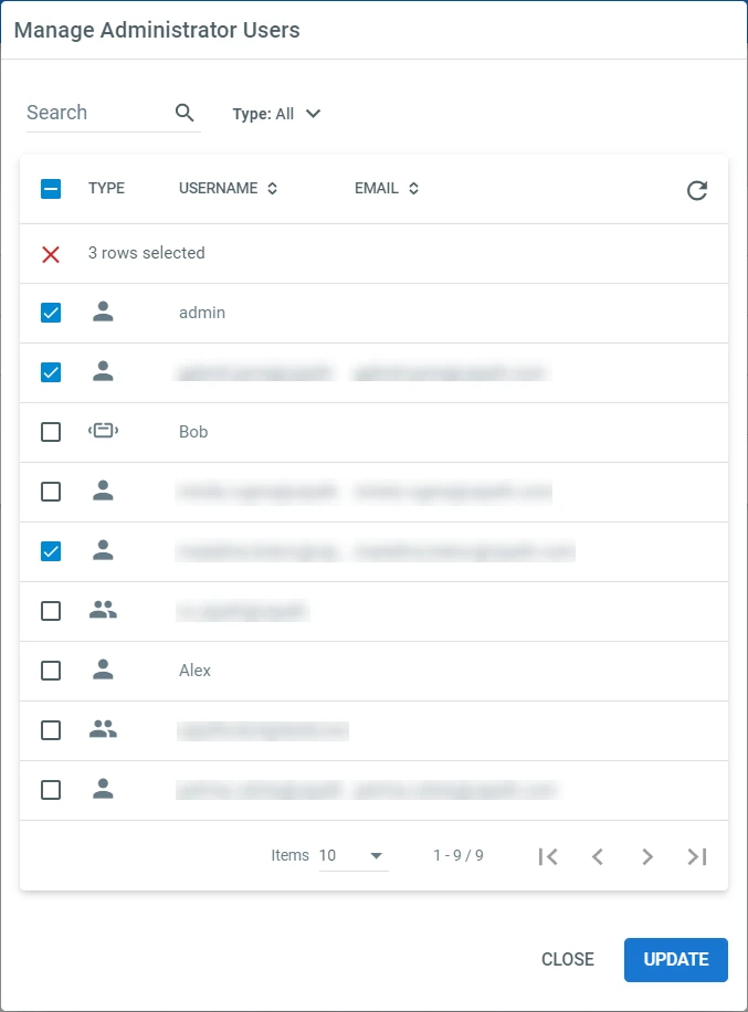 Screenshot der Oberfläche „Verwaltung von Administratorbenutzern“