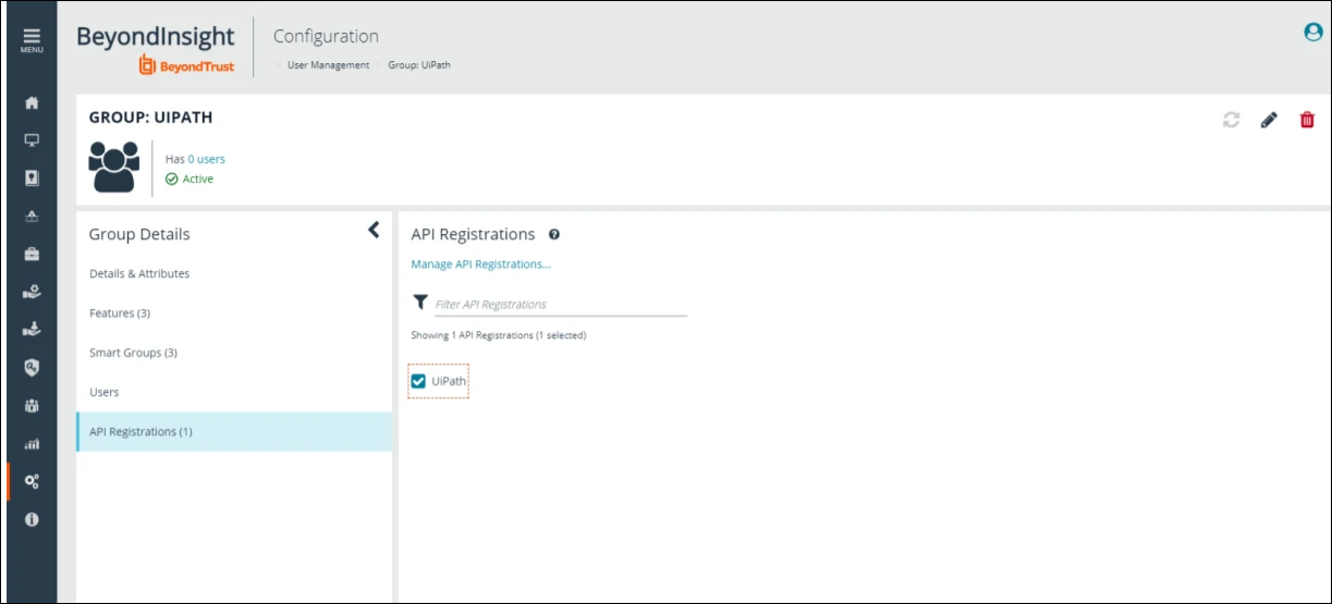 Screenshot der Seite BeyondTrust-Gruppendetails
