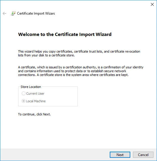 'Certificate import wizard' image