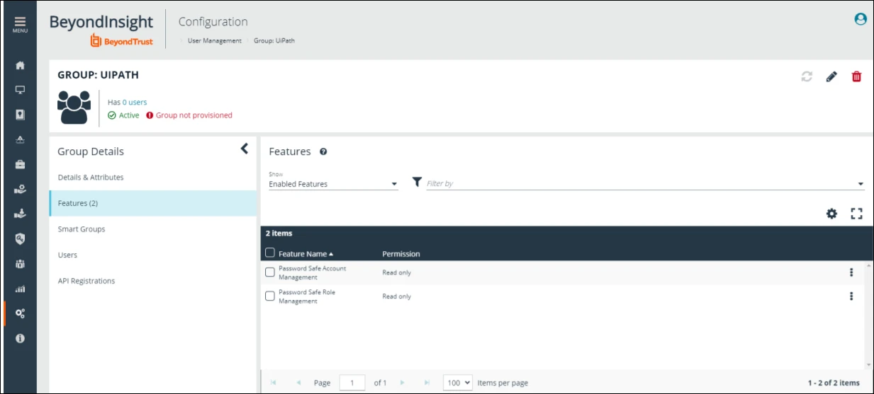 Screenshot der Seite BeyondTrust-Gruppendetails