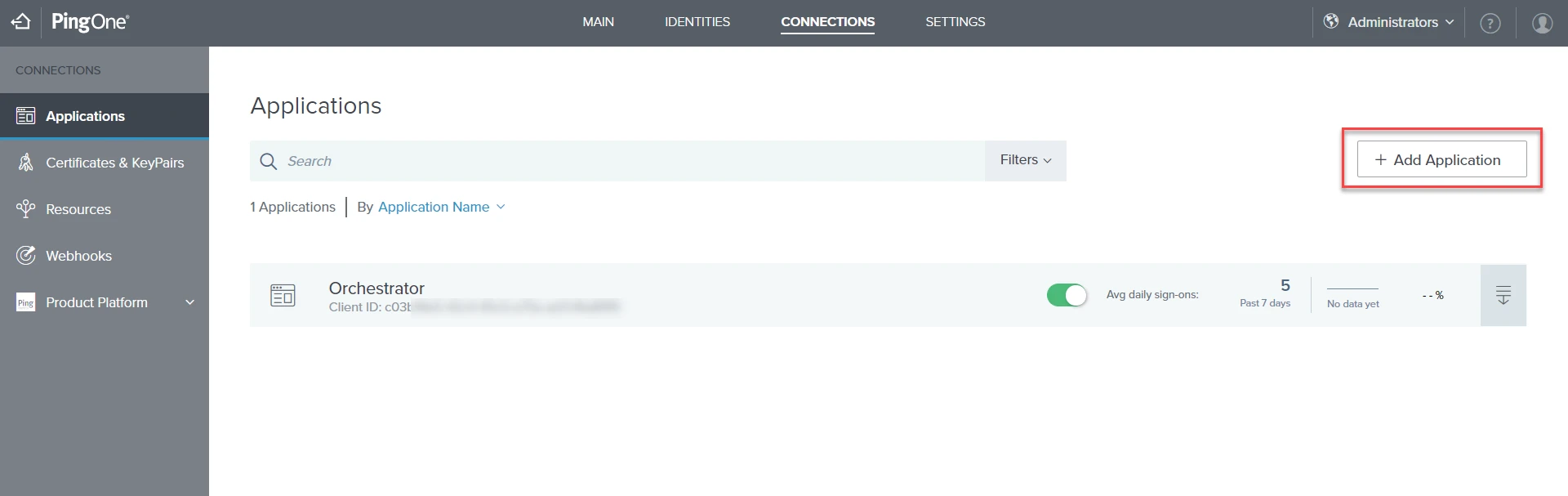 'PingOne Applications tab' image