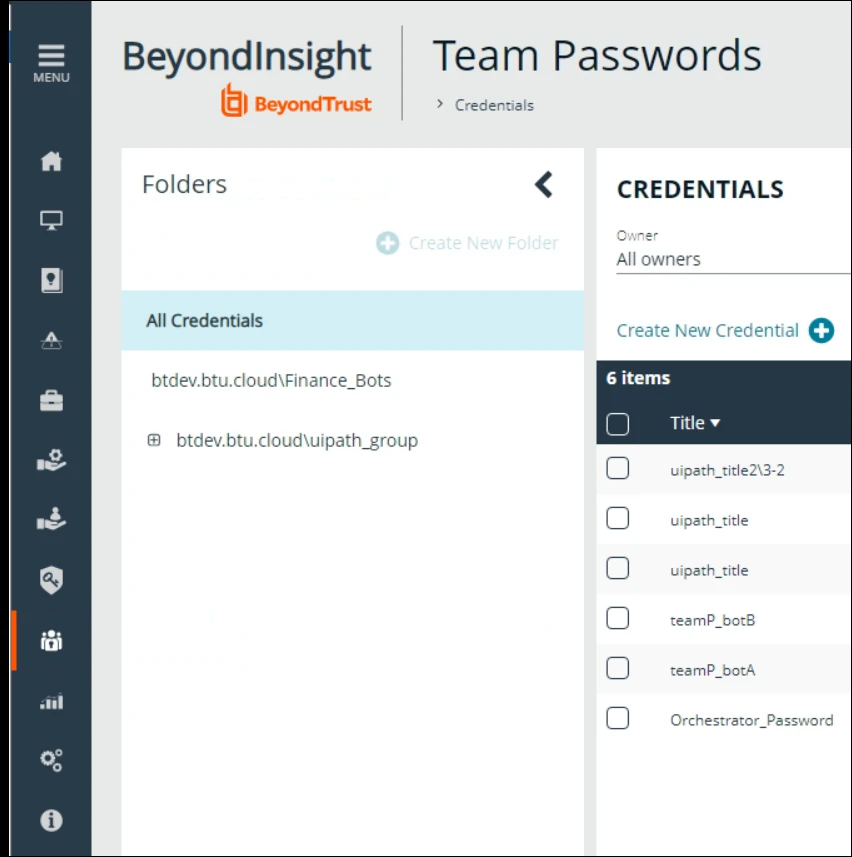 Screenshot der Seite „BeyondTrust-Zugangsdaten“